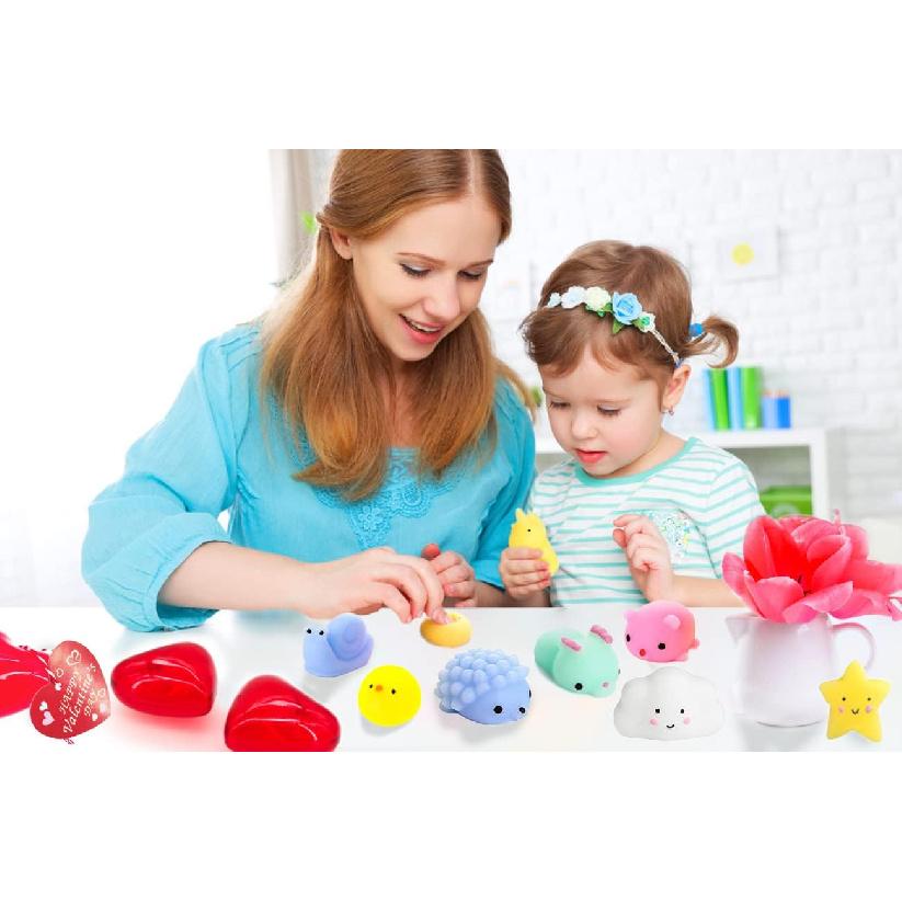 30 Pack Kids Valentines Party Favors Set 30 Mochi Squishy Toys Red Heart Plastic Box with Valentine Cards for Kids Boy Girl Valentine Gifts School