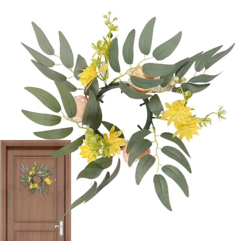 Easter Egg Candle Ring Wreath Small Candle Rings for Pillars Spring Candle Ring Wreaths Artificial Easter Candle Holder Ring