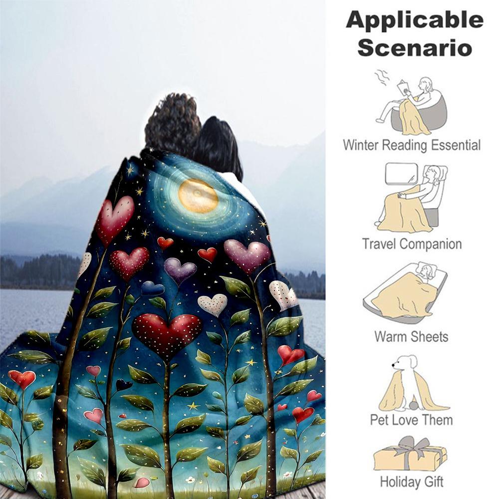 1pc hearts moon Outdoor Flannel Blanket Soft Warm All-Season Throw for Sofa Bed Car Camping Office, Cozy Gift Idea1177S