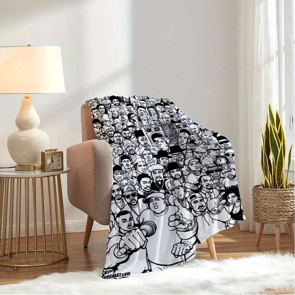 For Hip Hop,Culture,Icons Themed Flannel Blanket, Glam Style, Digital Print, All Season Comfort, ,for Cozy Plush Flannel Cover103