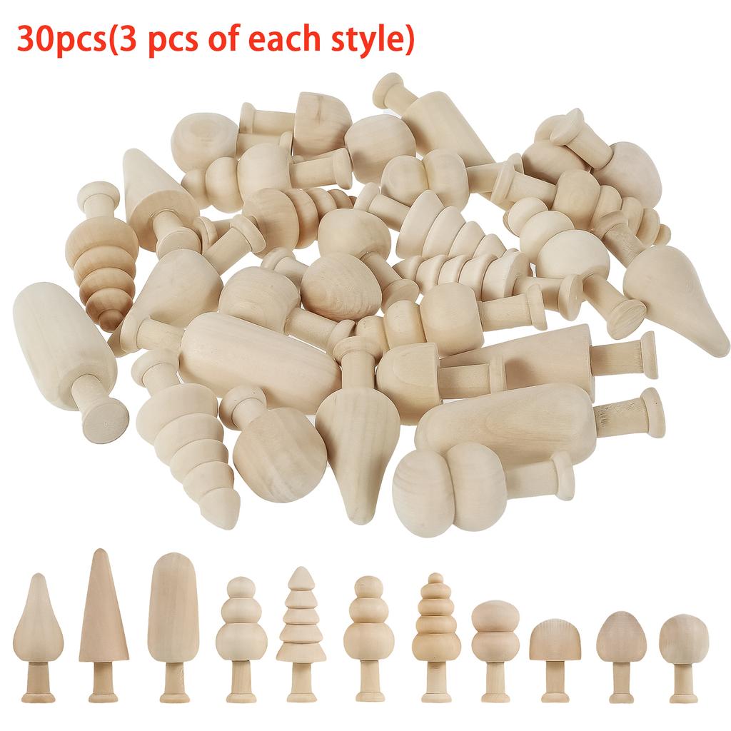 30/20Pcs Unfinished Wooden Trees DIY Wood Mushroom Blank Painting Tree Toy Christmas Tree Decoration 10 Styles Craft Supplies