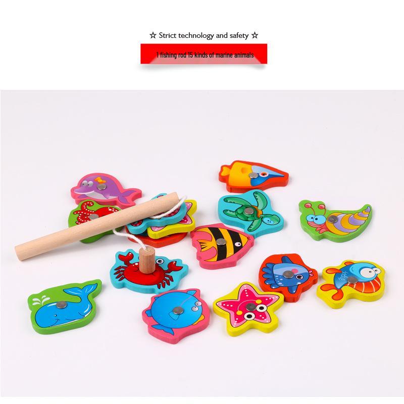 Kids' Magnetic Wooden Fishing Toy - Educational Fun for Toddlers Aged 1-3