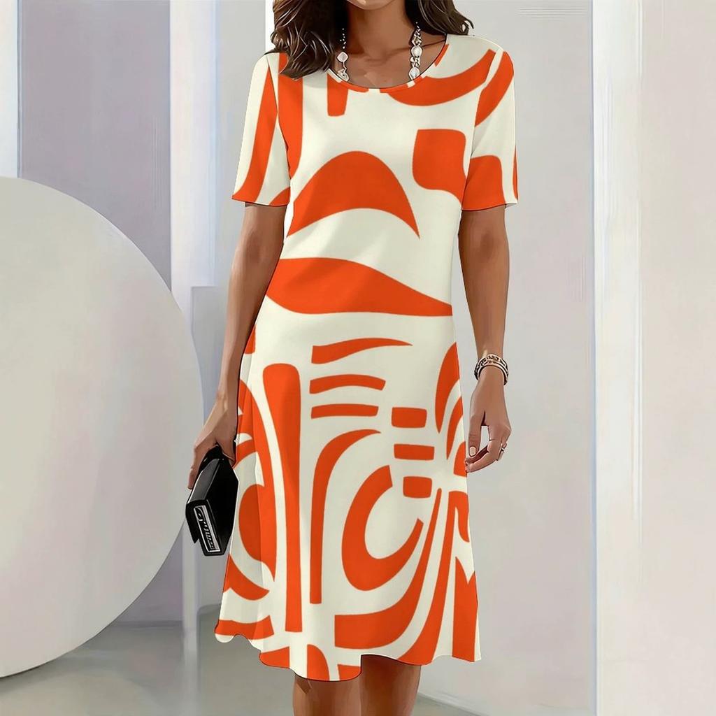 New Summer Mid-length Dress 3D Printed Design Casual for Outings and Parties