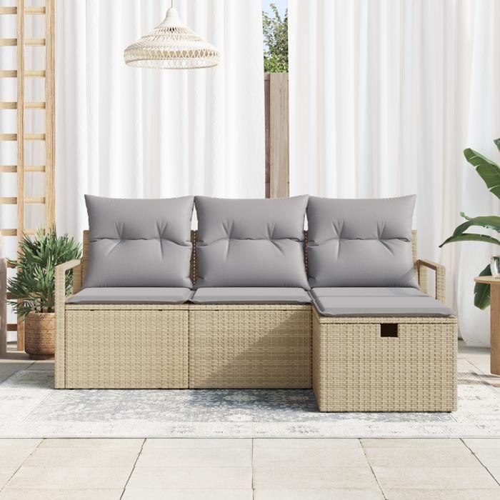 VidaXL Ensemble de Canapés de Jardin 4 Pièces avec Coussins Beige Rotin Poly 3360481
