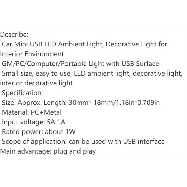 1pcs Car Mini USB Lights LED Decorative Lights, Atmosphere Lights Car PC Computer Portable Lights, Plug And Play Without Battery