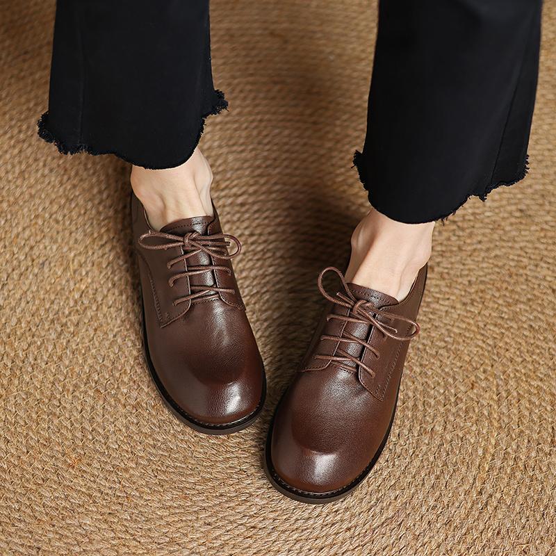 Fashion 2025 New Spring Genuine Leather Woman Shoes Round Toe Pumps Shoes for Women Loafers Ladies Shoes Retro Oxford