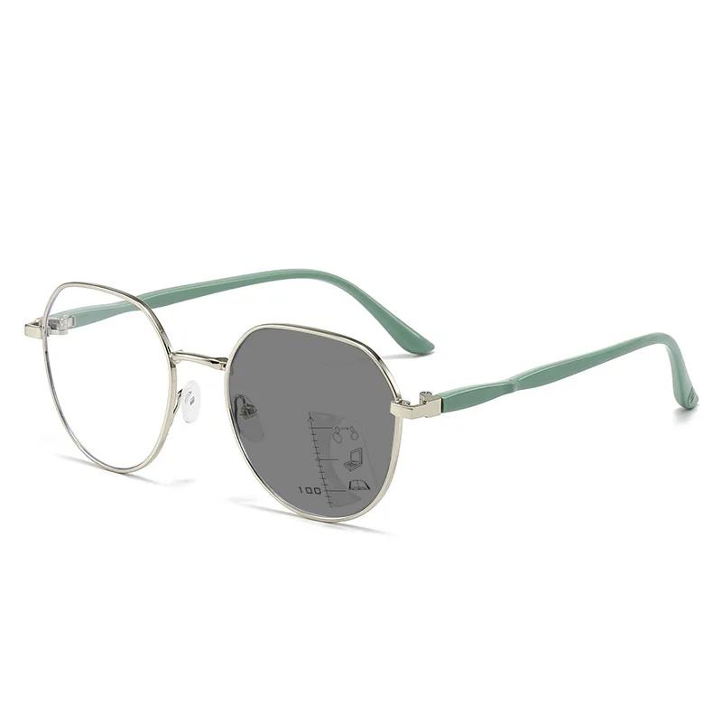 Fashion New Pochromic Multifocal Glasses Trendy Color Changing Reading Glasses Vintage Round Presbyopia Sunglasses +1.0+3.5