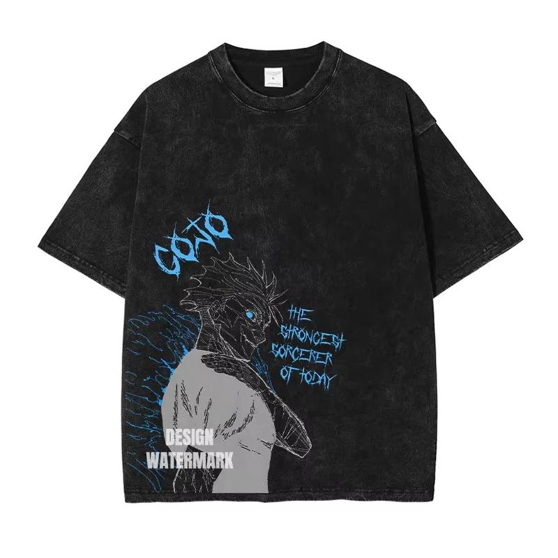 2026 summer Jujutsu Kaisen Gojo Satoru Washed T-shirt Anime Harajuku Streetwear Oversized Tee Y2K Retro Otaku Tops