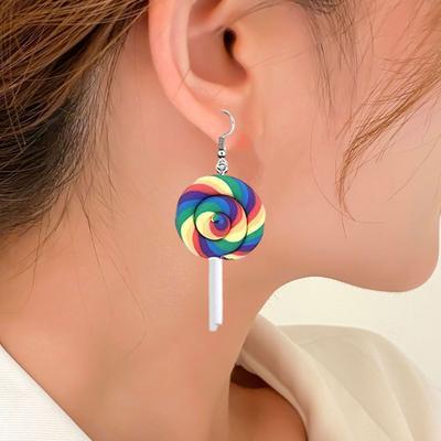 1 Paar Damen-Ohrhänger mit Regenbogen-Lollipop-Design, Weihnachtsohrringe, bunter Festtagsschmuck, Accessoires für die Weihnachtsfeier