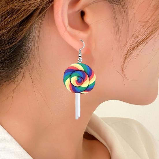1 Paar Damen-Ohrhänger mit Regenbogen-Lollipop-Design, Weihnachtsohrringe, bunter Festtagsschmuck, Accessoires für die Weihnachtsfeier