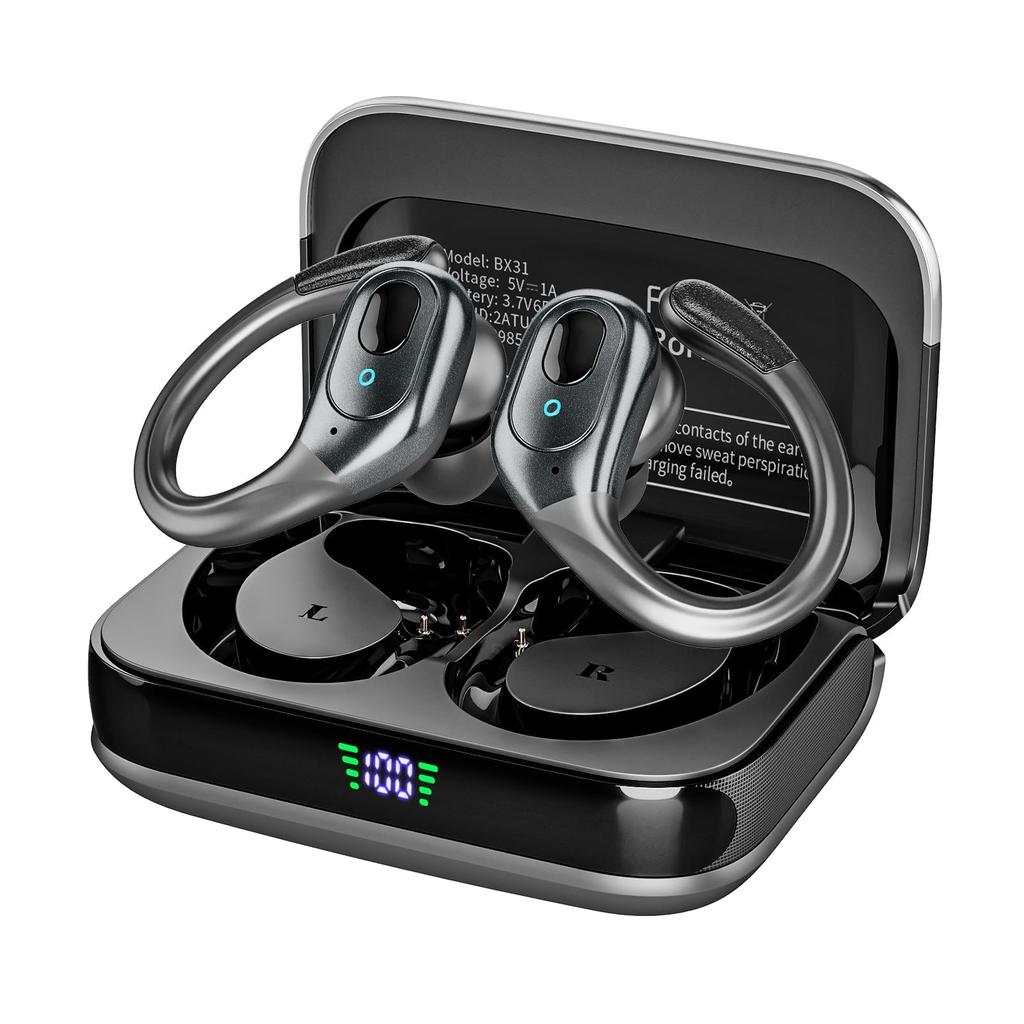 Wireless Bluetooth Sports Earphones with LED Power Indicator, 75 Hours Playtime, Noise Cancelling Headset, IPX7 Waterproof for Workouts and Running