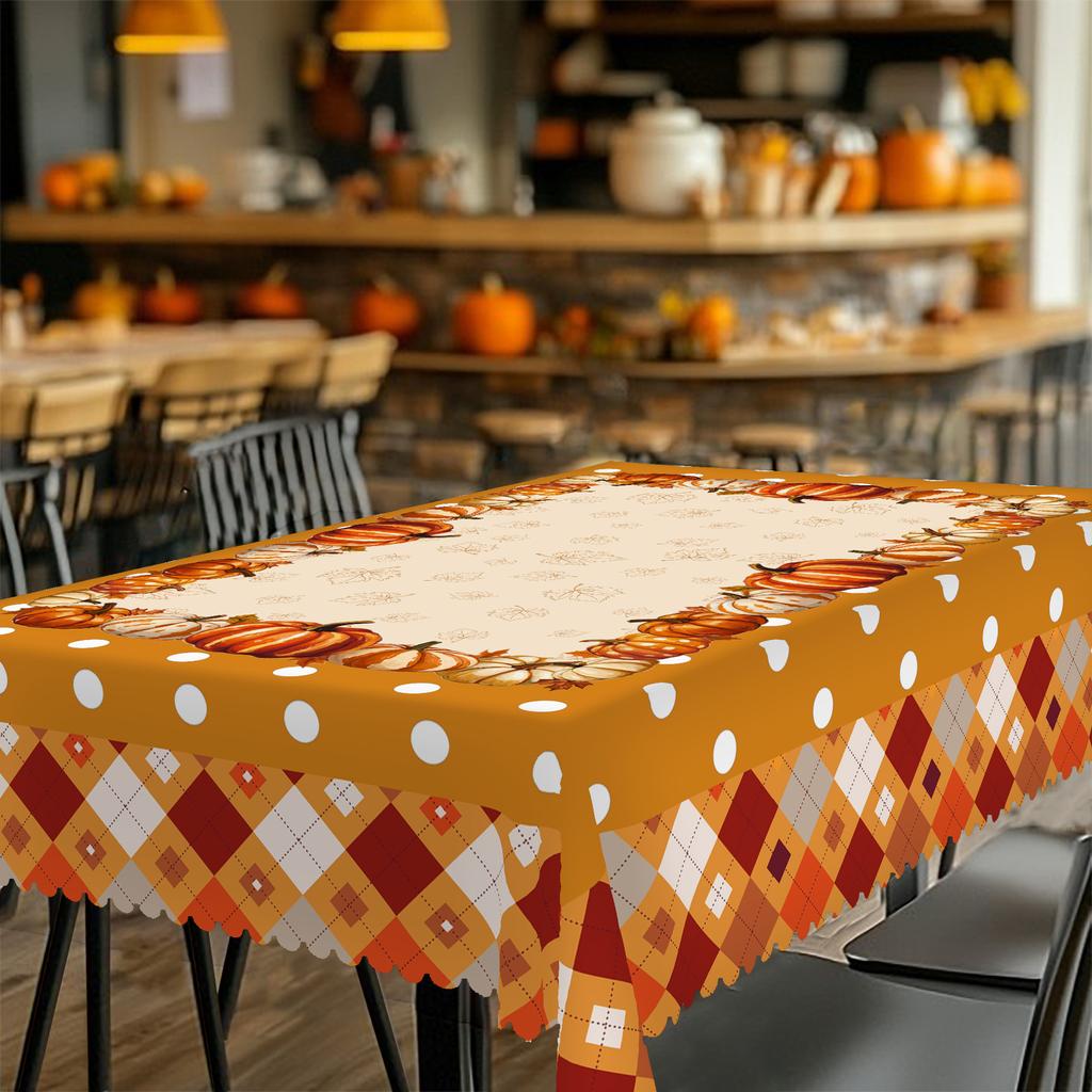 1 Piece Of Autum Polka Dot Pumpkin Plaid Tablecloth, Available In Various Sizes, Autum Courtyard Party Decoration Tablecloth, Thanksgiving Party Table