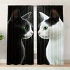 2pcs Black & White Cat Curtains – Modern Art Design of Two Cats for Living Room & Bedroom – Perfect for Pet Lovers