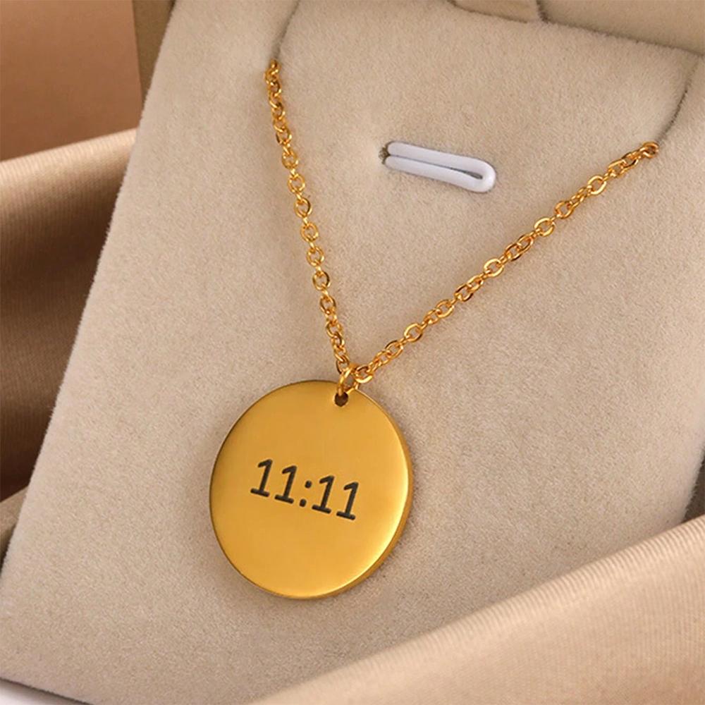 Elegant Angel Number 1111 Pendant Necklace Women Exquisite Gold Color Stainless Steel Waterproof Charm Lucky Jewelry Birthday