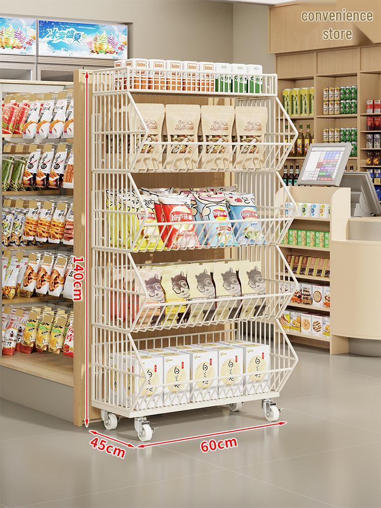 Multi-Layer Snack Display Rack with Wheels for Supermarket or Convenience Store