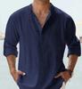 Cotton Linen Shirts for Men Casual Shirts Lightweight Long Sleeve Henley Beach Shirts Hawaiian T Shirts for Men Streetwear
