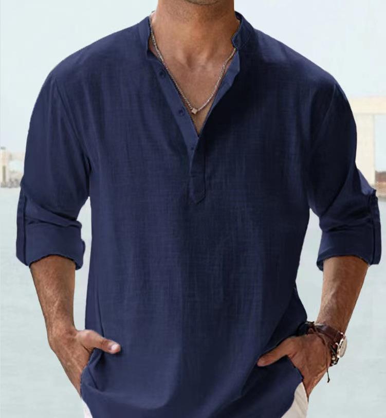 Cotton Linen Shirts for Men Casual Shirts Lightweight Long Sleeve Henley Beach Shirts Hawaiian T Shirts for Men Streetwear