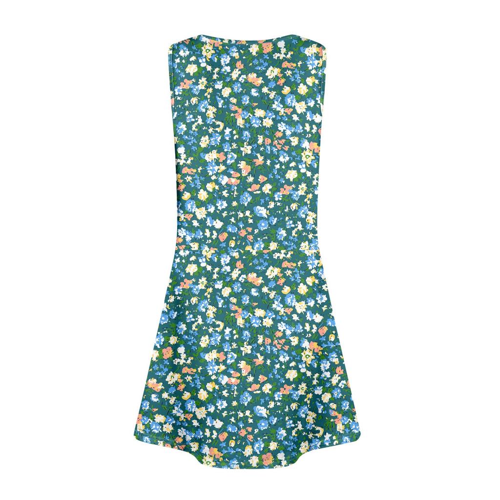 Damen Sommerkleider Lockeres V-Ausschnitt Ärmelloses Sommerkleid Kleid Mit Taschen