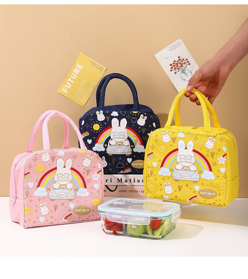 Cute Cartoon Oxford Insulated Lunch Bag For Work And School Pink Astronaut Rabbit