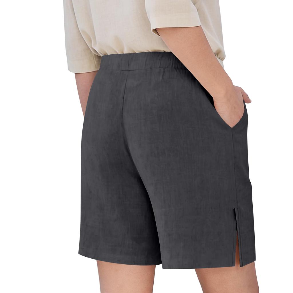 Damen locker lässige Shorts, lässige lockere Baumwoll-Leinen-Hose, mit Taschen
