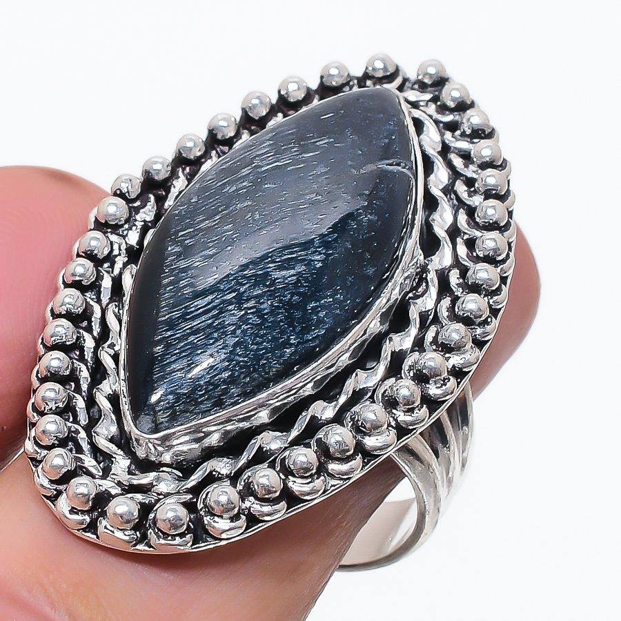 

Натуральный драгоценный камень Тигровый глаз черного цвета, ювелирное изделие из стерлингового серебра 925 пробы, кольцо, размер 8.5 a2M23