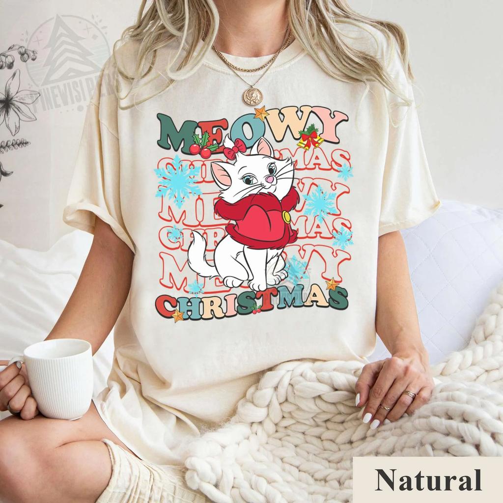 Cute Mary Cat Meow Meow Christmas Shirt Four Seasons Casual Unisex and Women Suitable Casual Fashion Tshirt