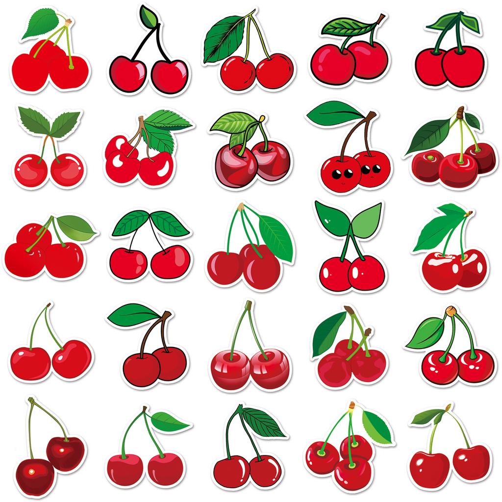 10/50pcs Cute Red Cherry Aesthetic Stickers Decal Laptop Luggage Phone Fridge Scrapbook Car Graffiti Sticker for Girl Kid Toys