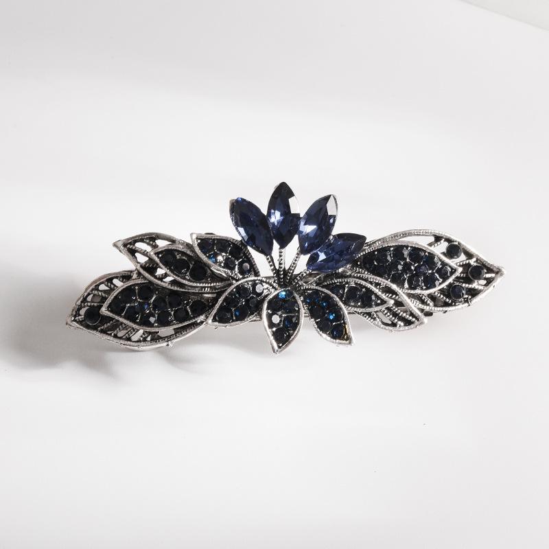 Clip de Primavera de Circonita Blanca Flor de Pedrería Brillante Clip Superior Clip Horizontal Elegante Adorno para el Cabello de Moda para Madres