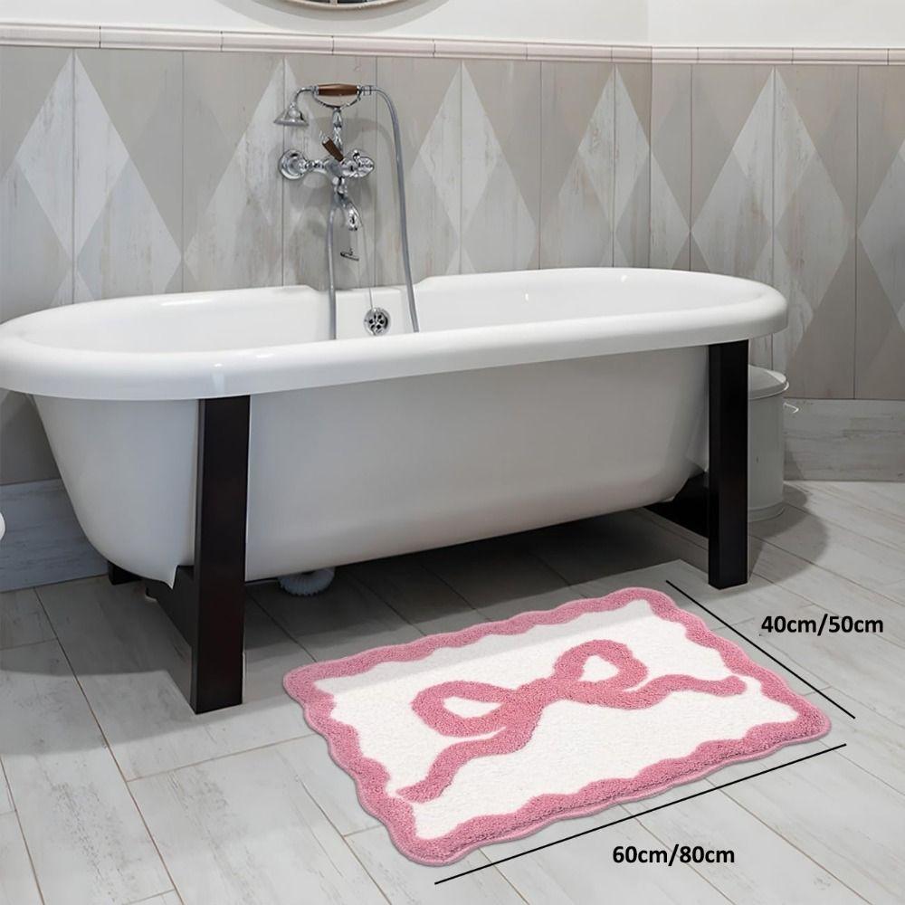 Pink Blue Bow Bathroom Rugs Coquette Aesthetic Cute Bath Mat  for Bedroom Kitchen Bathroom Floor