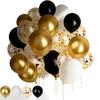 12inch 50pcs Gold Black and White Balloon Set with Confetti, Suitable for Weddings, Birthdays, Themed Parties, Family Gatherings