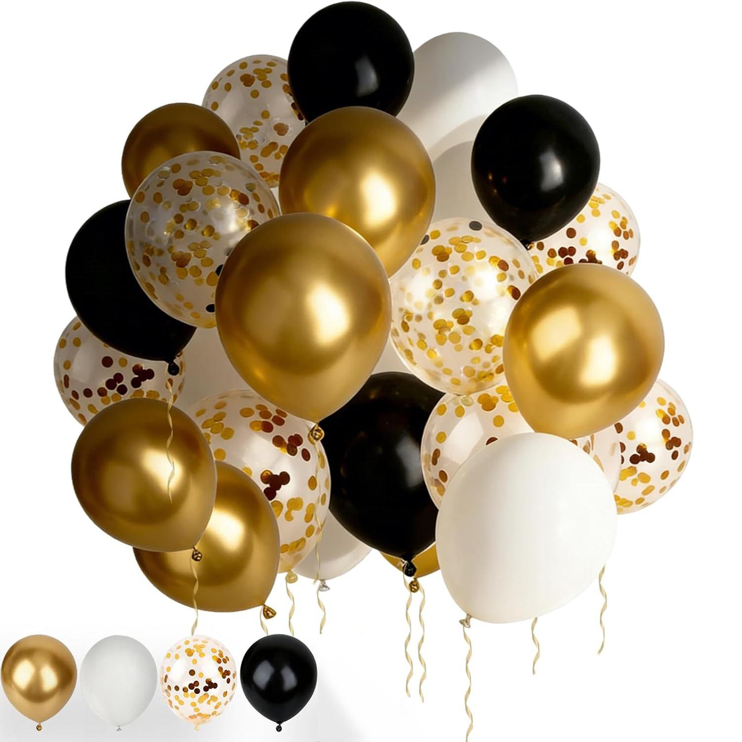 

12inch 50pcs gold black and white balloon set with confetti, suitable for weddings, birthdays, themed parties, family gatherings 12inch