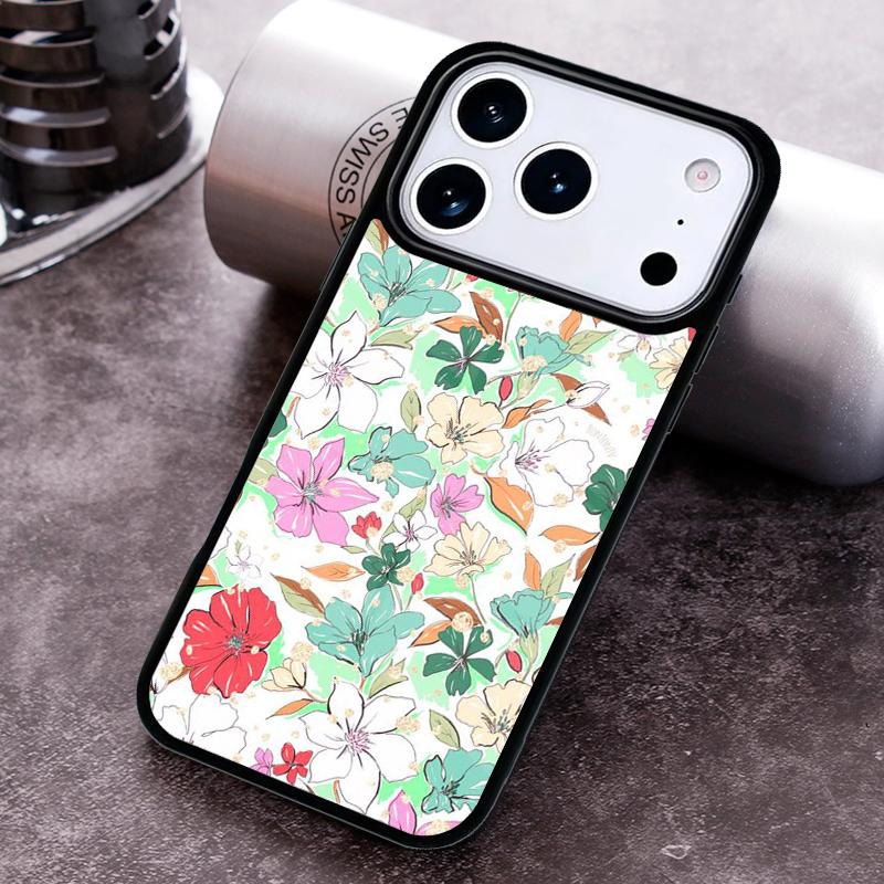 Vintage Leaves Flower Phone Case For iPhone 17,16e,15,14,13,12,11,Mini,Pro,MAX Soft Silicone Cover