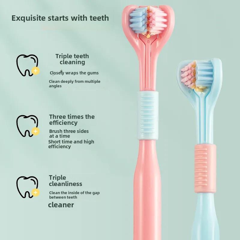 Three-Sided U-Shaped Toothbrush with Soft Bristles & Tongue Scraper, Macaron Colors.