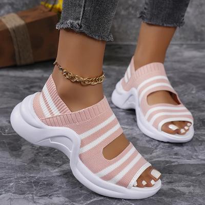Fashion Fashion Striped Knitted Sports Sandals for Women Thick Sole Casual Wedge Sandals Woman 2025 Summer Comfortable Walking Sandalias