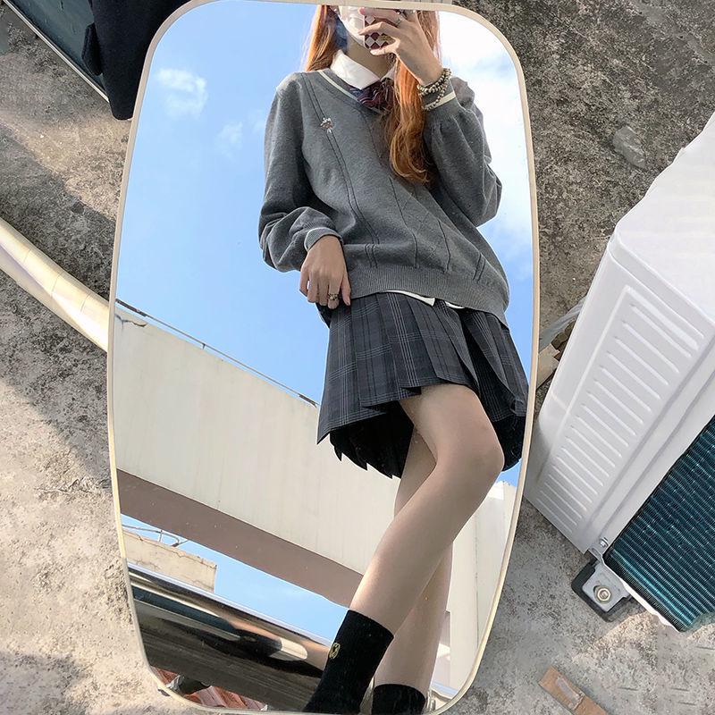 Tsu-chu Original Plaid Pleated Skirt & White Top Set - Japanese School Uniform Style