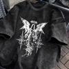 Men's Gothic Style Dark Style Retro Short Sleeved Street Washed Cotton Loose Fitting Unisex T-shirt Trend Y2K
