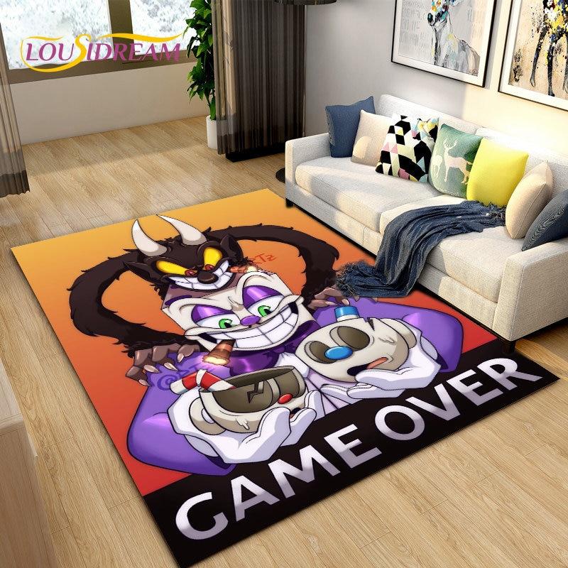 Alfombra de juego de Cuphead y Mugman, ideal para sala de estar, dormitorio, sofá, decoración, alfombra antideslizante para niños.