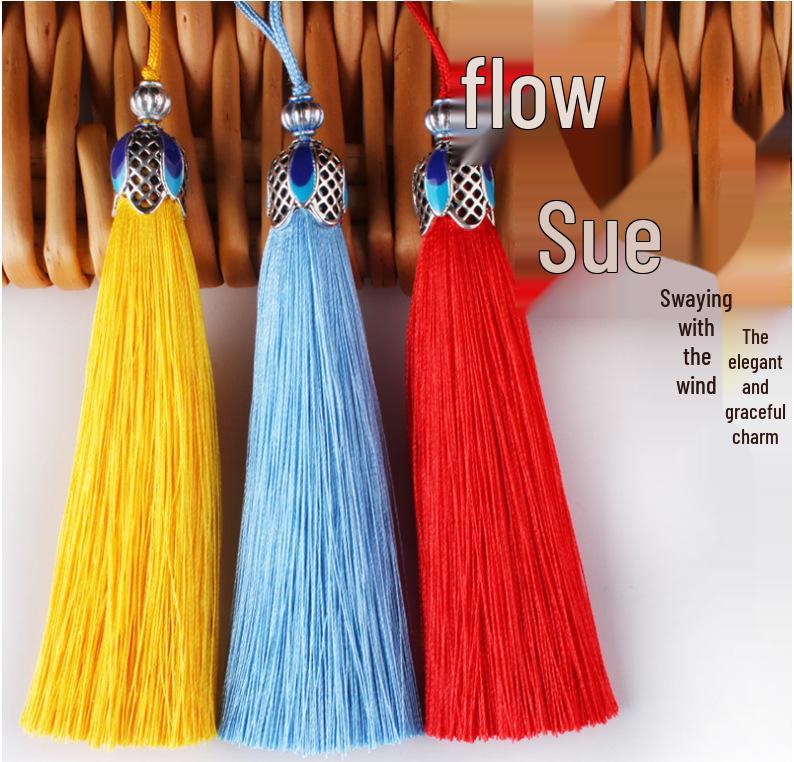 Cloisonné Tassel Fringe: Ice Silk Bookmark & Comb Pendant Decor Coffee-colored cloisonné tassel