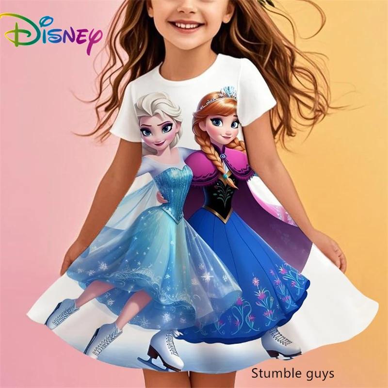 Disney Frozen Princess Elsa Girls Summer Dress Anime Kids Dresses Clothes Skirt Fashion Casual Outfit
