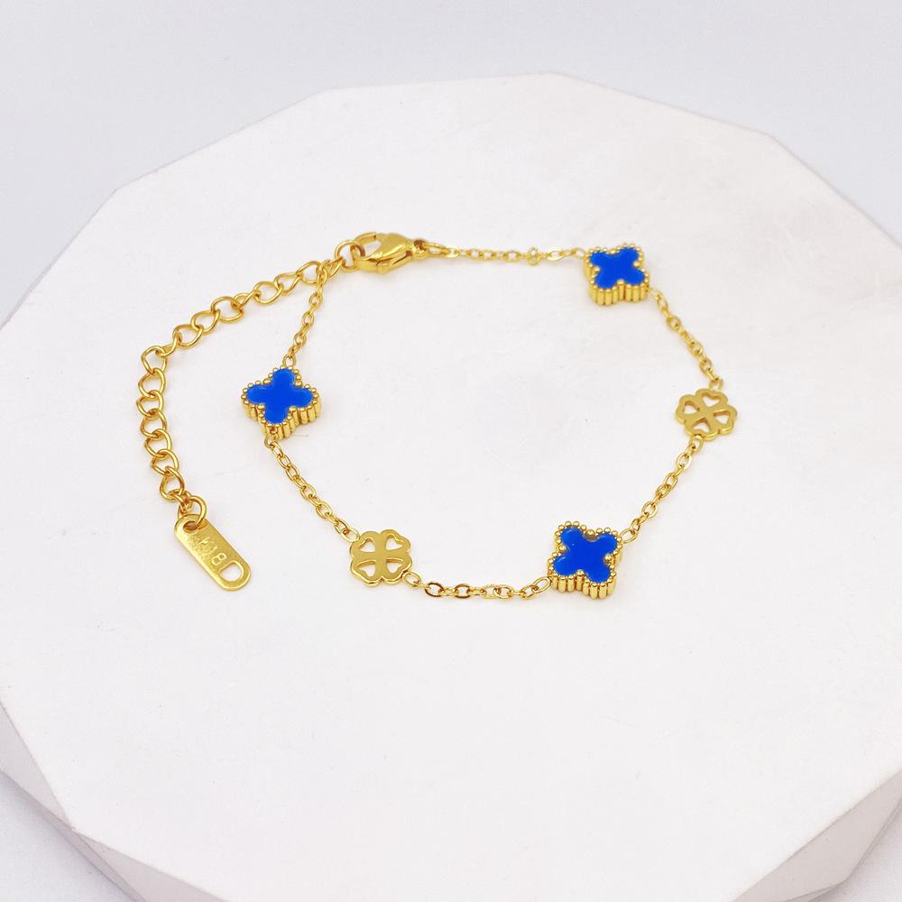 9MM Titanium Steel Four-leaf Clover Bracelet Shell Four-leaf Clover Hundred Bracelet No Color Loss Ins Lucky Grass Bracelet