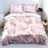 Pink Background With Purple Butterflies Pattern Duvet Cover Set Digital Print Colorful Polyester Bedding With Zipper Closur