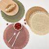Handwoven Paper Placemat Round Heat-Resistant Table Mats with Tassel Edge Absorbent Elegant Home & Restaurant Dining Decor