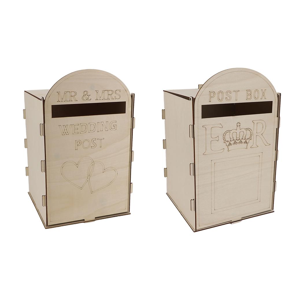 Wooden Wedding Mailbox with Lock Key Plywood Handcrafted Exquisite Vintage Wedding Post Box for Rece
