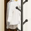 Full-Length Mirror Coat Rack with Storage, 360 Degree Rotatable Clothes Rack, Coat Rack with Hooks, 174*40 cm (Vintage Brown)