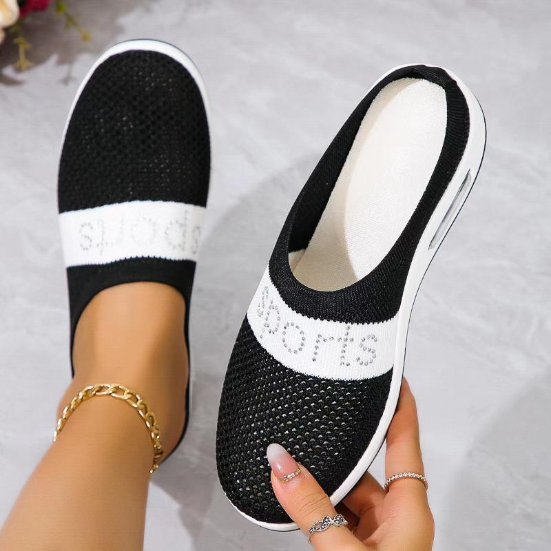Women's Summer Women's Flying Woven Slippers Wedge Air Cushion Casual Half Support Breathable Casual Shoes