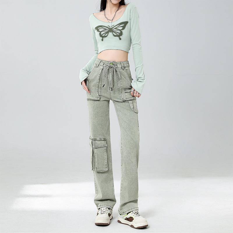 

Women s 2026 High-Waisted Retro Straight-Leg Jeans for Tall Figures Extra Large светло-зеленый