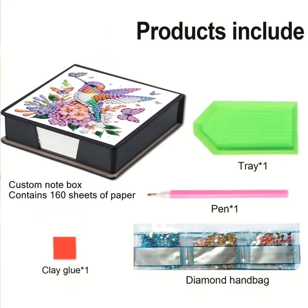 PU DIY Crystal Art Sticky Notes Holder with 160 Sheets Crystal Art Note Box for Home Office and School Supplies