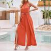 Women Summer Casual Solid Color Sleeveless Halter Jumpsuit Loose High Waist Belt Wide Leg Pants Jumpsuits S-XL