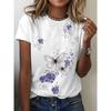 Europeiske størrelser 3D-printing, Avslappet T-skjorte, Dame T-skjorte med sommerfugltrykk, Kortermet, Rund hals, Moteriktig og Komfortabel Dame T-skjorte