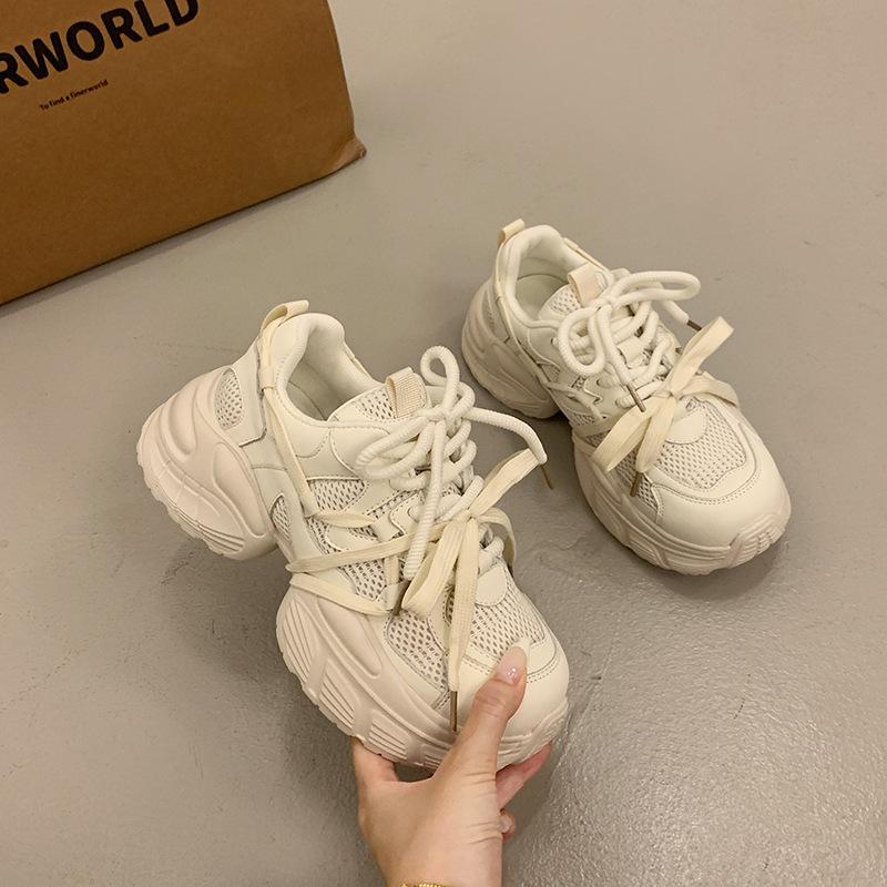 Popular Versatile Thick-soled Dad Shoes for Women and Small People Increase In Height 2025 New Summer Breathable Mesh Casual Sports Shoes